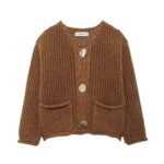 Womens Solid-color Single-breasted Round-neck Jacket With Two Pockets - Image 2