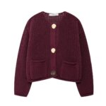 Womens Solid-color Single-breasted Round-neck Jacket With Two Pockets - Image 10