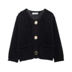 Womens Solid-color Single-breasted Round-neck Jacket With Two Pockets - Image 5